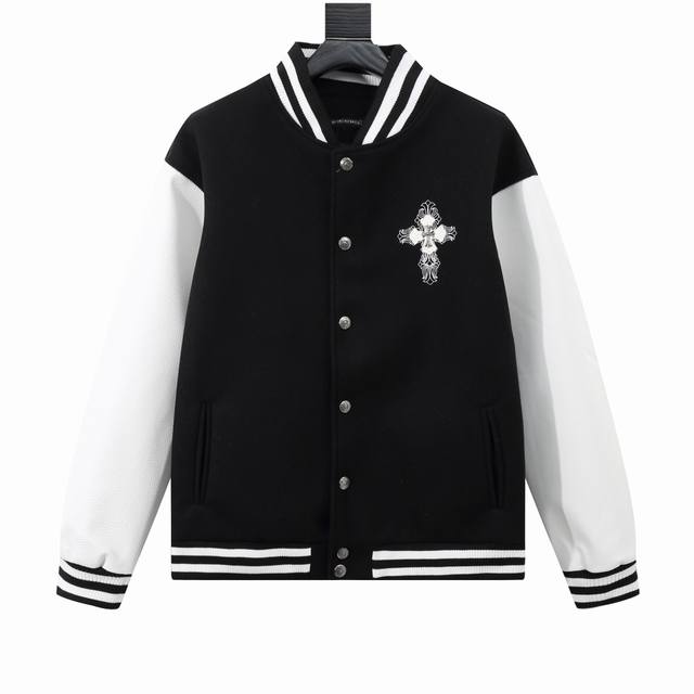 款号y607 Chromehearts 克罗心 十字架刺绣字母皮袖拼接棒球服外套 渠道精品 潮男潮女zui爱的棒球服夹克，市场各级版本都有 细节你们一定要对比