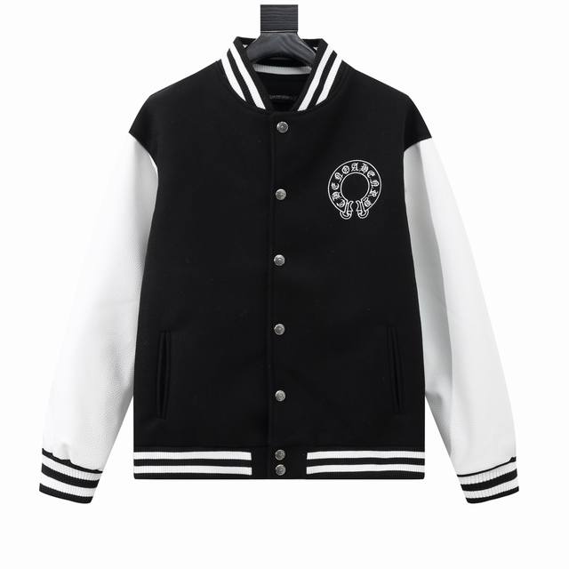 款号y606 Chromehearts 克罗心 十字架刺绣字母皮袖拼接棒球服外套 渠道精品 潮男潮女zui爱的棒球服夹克，市场各级版本都有 细节你们一定要对比