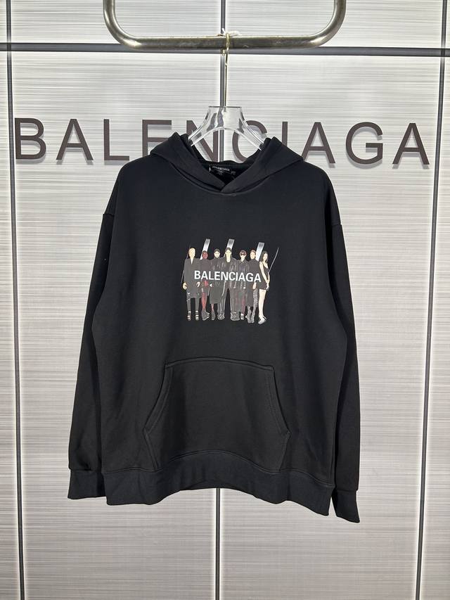 高版本balenciaga巴黎世家 明星人像乐队人物印花加绒2024秋冬季经典印花加绒连帽卫衣采用450克双股牛奶绒布卫衣，460克螺立体连帽高版本高温印花，O