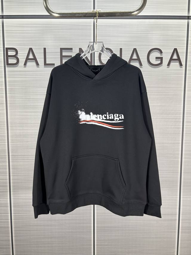 高版本balenciaga巴黎世家 Logo不清晰字母模糊加绒2024秋冬季经典印花加绒连帽卫衣采用450克双股牛奶绒布卫衣，460克螺立体连帽高版本高温印花，