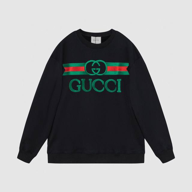 704#Gucci 男女同款-宽松欧版 460克高品质精密双股大卫衣限量版新款专柜专属高级订制引入进口机器经典款万针刺绣工艺-颜色黑 米杏-码数xs-L-