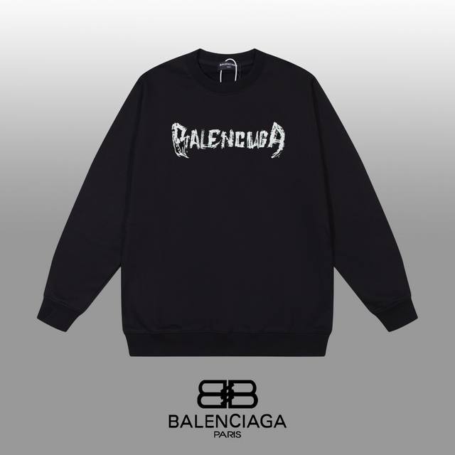 Balenciaga 巴黎世家 24Ss 经典圆领卫衣 1:1对版定制面料420克大毛圈高克重百分百纯棉 双针车线跨缝工艺 配套同缸1X1紧密高克重螺纹 螺纹有