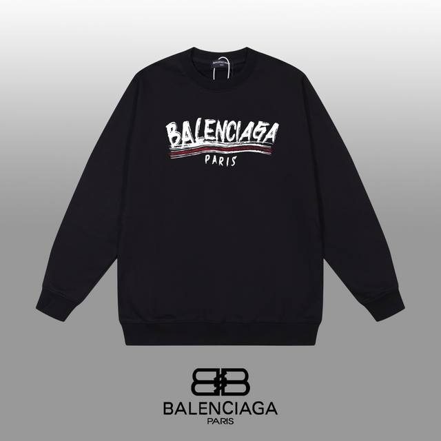 Balenciaga 巴黎世家 24Ss 经典圆领卫衣 1:1对版定制面料420克大毛圈高克重百分百纯棉 双针车线跨缝工艺 配套同缸1X1紧密高克重螺纹 螺纹有