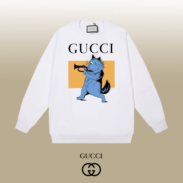 Gucci 古驰 24Ss 经典圆领卫衣 1:1对版定制面料420克大毛圈高克重百分百纯棉 双针车线跨缝工艺 配套同缸1X1紧密高克重螺纹 螺纹有宽度 男女同款