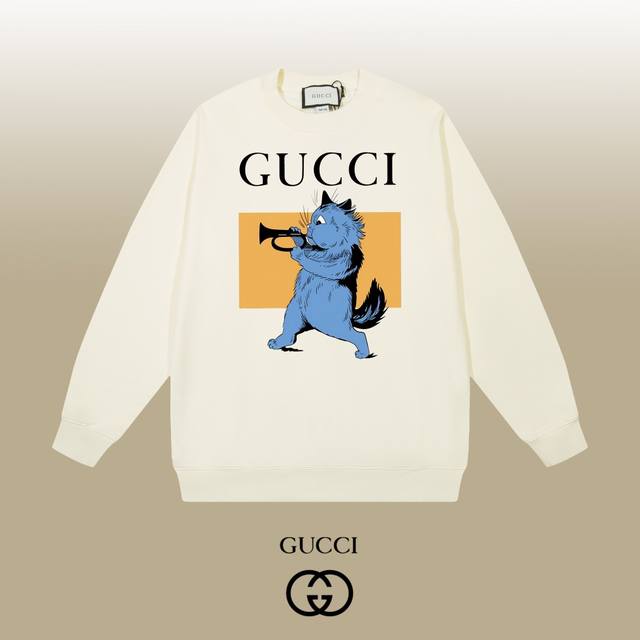 Gucci 古驰 24Ss 经典圆领卫衣 1:1对版定制面料420克大毛圈高克重百分百纯棉 双针车线跨缝工艺 配套同缸1X1紧密高克重螺纹 螺纹有宽度 男女同款