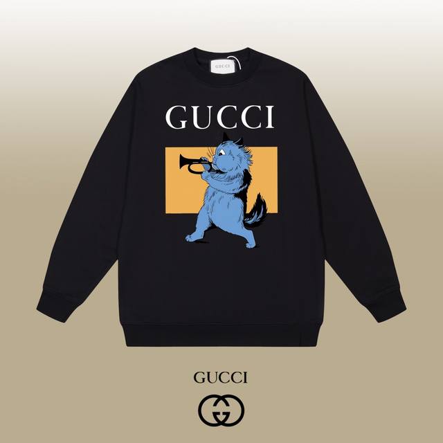 Gucci 古驰 24Ss 经典圆领卫衣 1:1对版定制面料420克大毛圈高克重百分百纯棉 双针车线跨缝工艺 配套同缸1X1紧密高克重螺纹 螺纹有宽度 男女同款