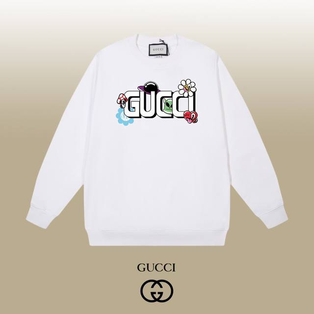 Gucci 古驰 24Ss 经典圆领卫衣 1:1对版定制面料420克大毛圈高克重百分百纯棉 双针车线跨缝工艺 配套同缸1X1紧密高克重螺纹 螺纹有宽度 男女同款