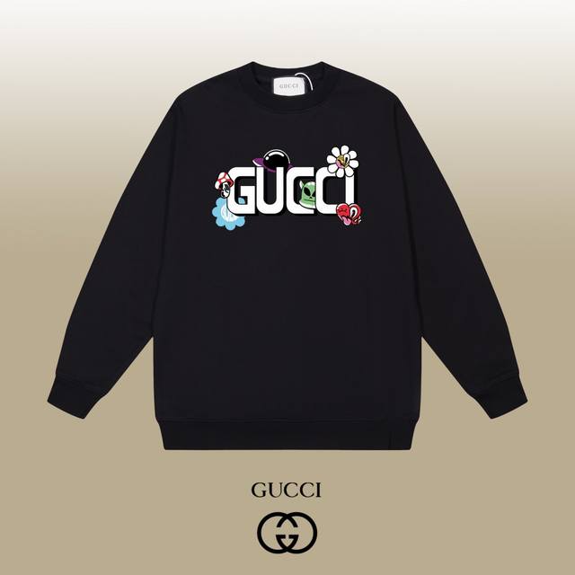 Gucci 古驰 24Ss 经典圆领卫衣 1:1对版定制面料420克大毛圈高克重百分百纯棉 双针车线跨缝工艺 配套同缸1X1紧密高克重螺纹 螺纹有宽度 男女同款