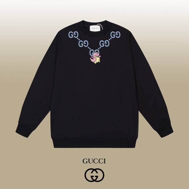 Gucci 古驰 24Ss 经典圆领卫衣 1:1对版定制面料420克大毛圈高克重百分百纯棉 双针车线跨缝工艺 配套同缸1X1紧密高克重螺纹 螺纹有宽度 男女同款