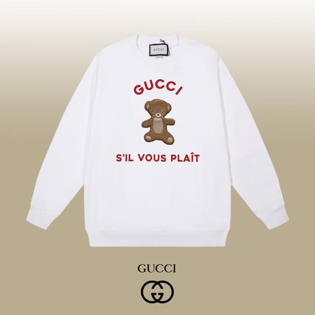 Gucci 古驰 24Ss 经典圆领卫衣 1:1对版定制面料420克大毛圈高克重百分百纯棉 双针车线跨缝工艺 配套同缸1X1紧密高克重螺纹 螺纹有宽度 男女同款