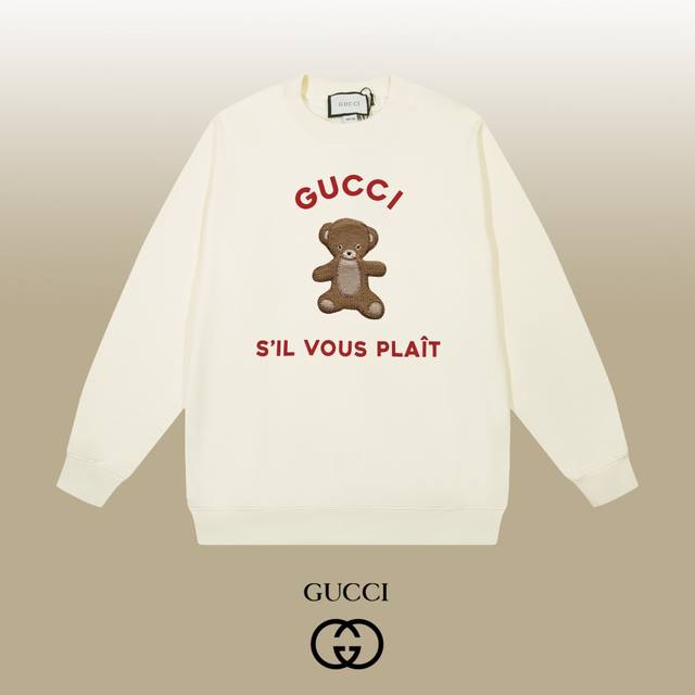 Gucci 古驰 24Ss 经典圆领卫衣 1:1对版定制面料420克大毛圈高克重百分百纯棉 双针车线跨缝工艺 配套同缸1X1紧密高克重螺纹 螺纹有宽度 男女同款