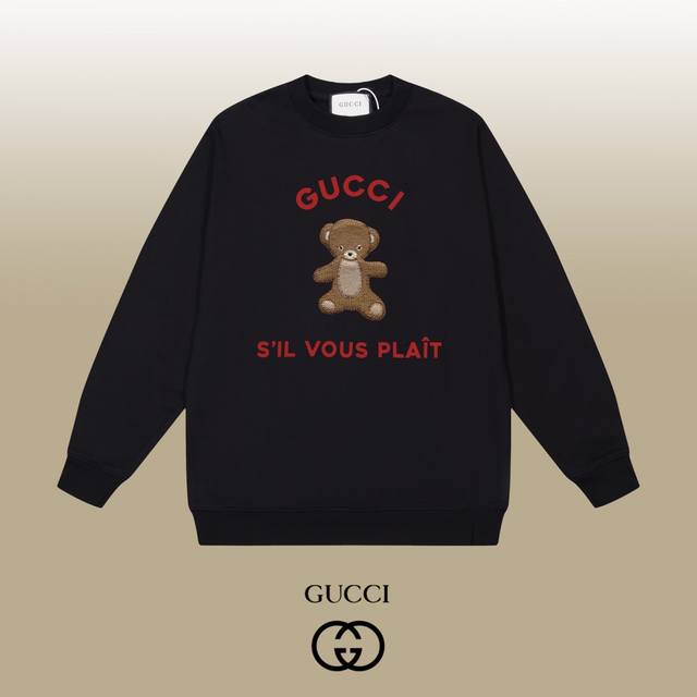 Gucci 古驰 24Ss 经典圆领卫衣 1:1对版定制面料420克大毛圈高克重百分百纯棉 双针车线跨缝工艺 配套同缸1X1紧密高克重螺纹 螺纹有宽度 男女同款