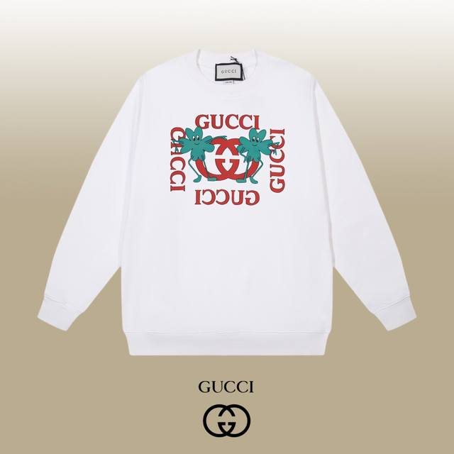 Gucci 古驰 24Ss 经典圆领卫衣 1:1对版定制面料420克大毛圈高克重百分百纯棉 双针车线跨缝工艺 配套同缸1X1紧密高克重螺纹 螺纹有宽度 男女同款