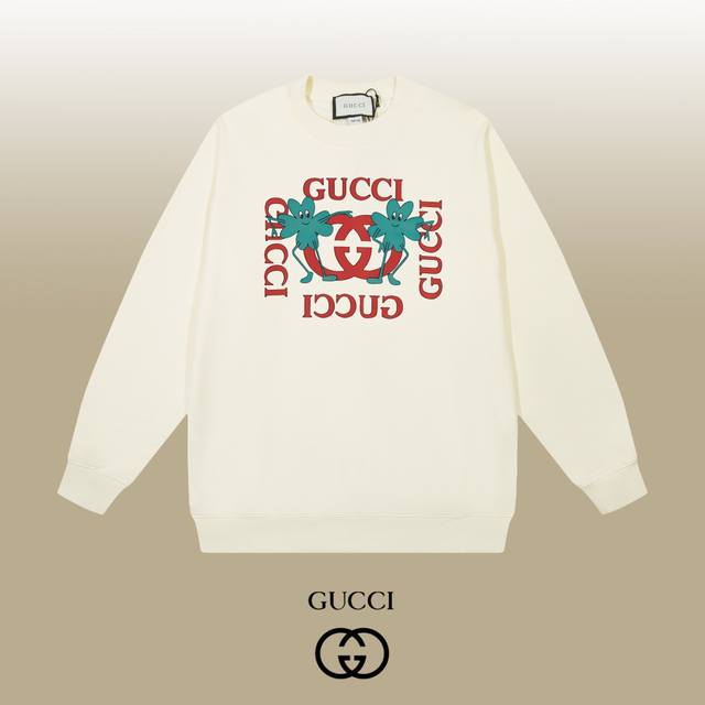 Gucci 古驰 24Ss 经典圆领卫衣 1:1对版定制面料420克大毛圈高克重百分百纯棉 双针车线跨缝工艺 配套同缸1X1紧密高克重螺纹 螺纹有宽度 男女同款