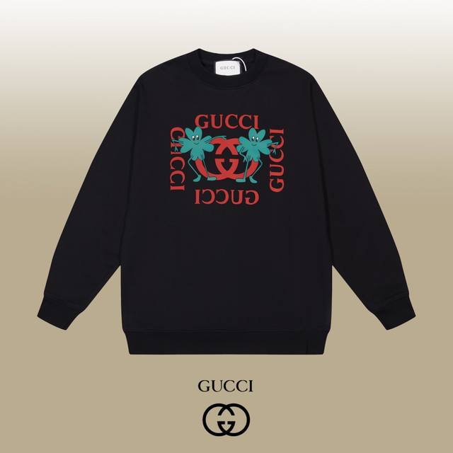 Gucci 古驰 24Ss 经典圆领卫衣 1:1对版定制面料420克大毛圈高克重百分百纯棉 双针车线跨缝工艺 配套同缸1X1紧密高克重螺纹 螺纹有宽度 男女同款