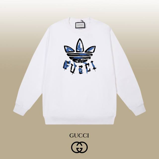 Gucci 古驰 24Ss 经典圆领卫衣 1:1对版定制面料420克大毛圈高克重百分百纯棉 双针车线跨缝工艺 配套同缸1X1紧密高克重螺纹 螺纹有宽度 男女同款