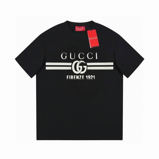 Gucci 古驰 2025早春官网新款 定制270G双纱纯棉面料 已洗水处理 不变形 不掉色 数码喷印双g字母logo 男女同款 短袖t恤 颜色：黑色 尺码：X