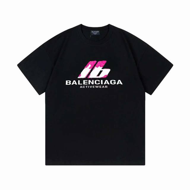 Balenciaga 巴黎世家 2025早春新款 定制270G双纱纯棉面料 已洗水处理 不变形 不掉色 毛绒工艺立体厚板字母logo 男女同款 短袖t恤 颜色：