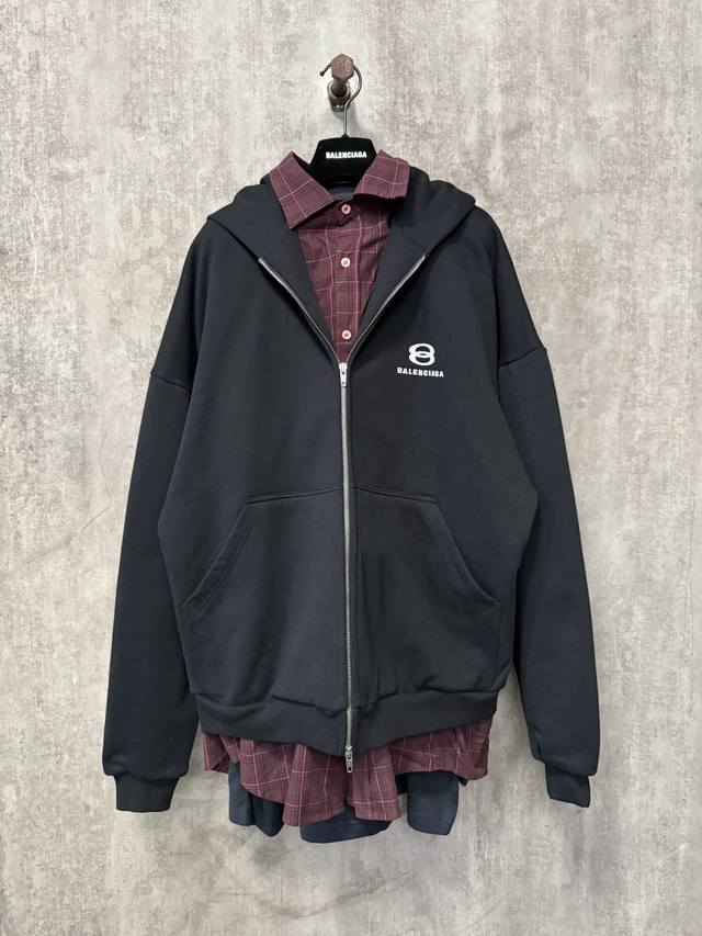 Balenciaga 巴黎世家 24Fw 新品 Unity Sports Icon Layered Hoodie大廓形多件组合连帽卫衣外套 棉质拉链和格纹和复古