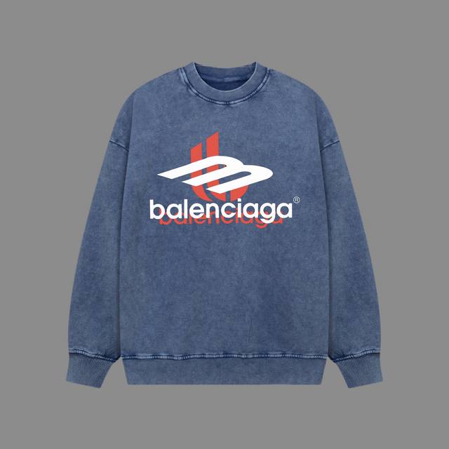 高端品质 Balenciaga 2024Ss秋冬装 洗水雪花系列 拼色标识 圆领卫衣 采用进口康丽数码直喷印花 定染高品质潮牌400G大毛圈面料 成衣件染洗水炒