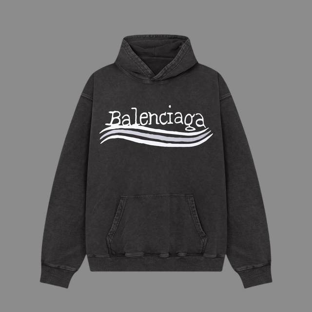 高端品质 Balenciaga 2024Ss秋冬装 洗水雪花系列 灰色可乐图案 连帽卫衣 采用进口康丽数码直喷印花 定染高品质潮牌400G大毛圈面料 成衣件染洗