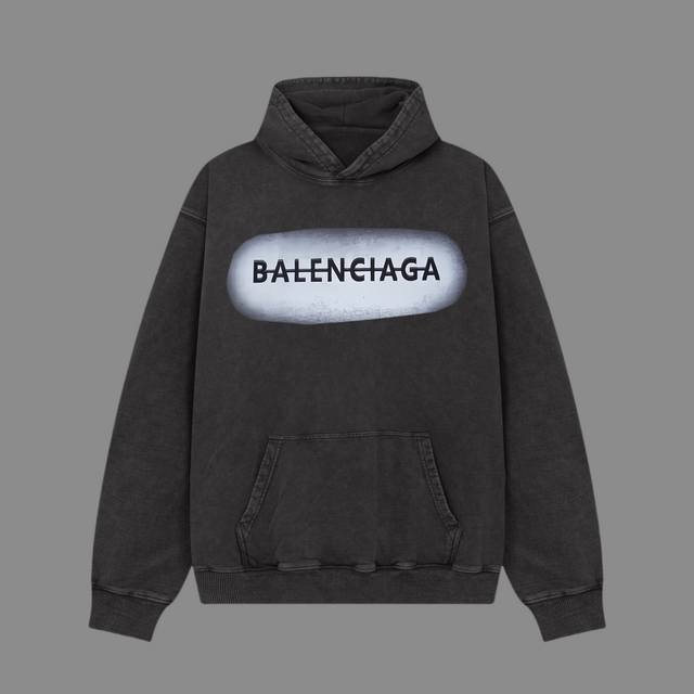 高端品质 Balenciaga 2024Ss秋冬装 洗水雪花系列 雾霾logo 连帽卫衣 采用进口康丽数码直喷印花 定染高品质潮牌400G大毛圈面料 成衣件染洗