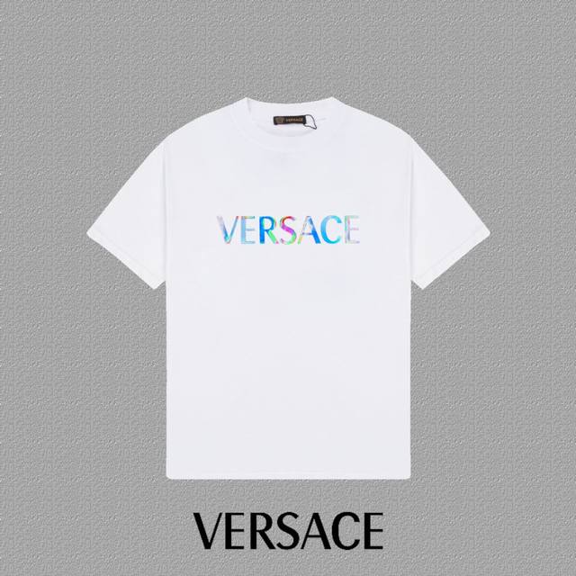 D [Versace 范思哲] 2024Fw短袖t恤 炫彩字母logo印花 高端32S双纱260克面料 重磅面料 定制拉架罗纹同缸同染 三标齐全 男女同款 颜色