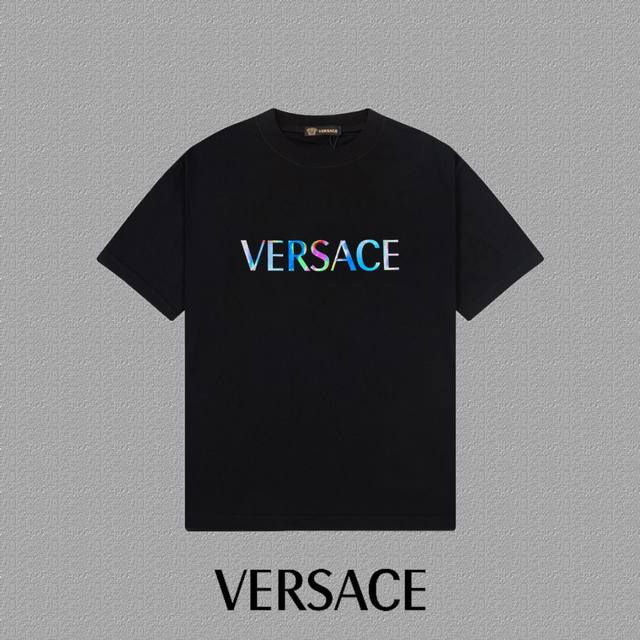 D [Versace 范思哲] 2024Fw短袖t恤 炫彩字母logo印花 高端32S双纱260克面料 重磅面料 定制拉架罗纹同缸同染 三标齐全 男女同款 颜色