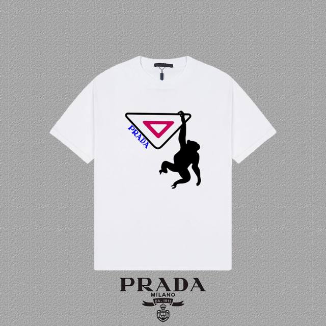 D [Prada 普拉达] 2024Fw短袖t恤 硅胶厚板字母logo印花 高端32S双纱260克面料 重磅面料 定制拉架罗纹同缸同染 三标齐全 男女同款 颜色