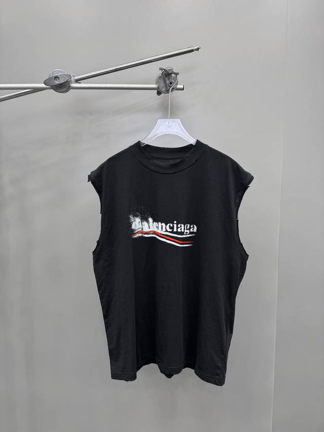 New｜Balenciga 巴黎世家 溶解可乐新款坎袖背心，纯棉面料，进口面料柔软舒适，领口二本针加固机洗不易变形，宽肩飞袖设计显瘦遮肉，胸前可乐撞色印花细节，