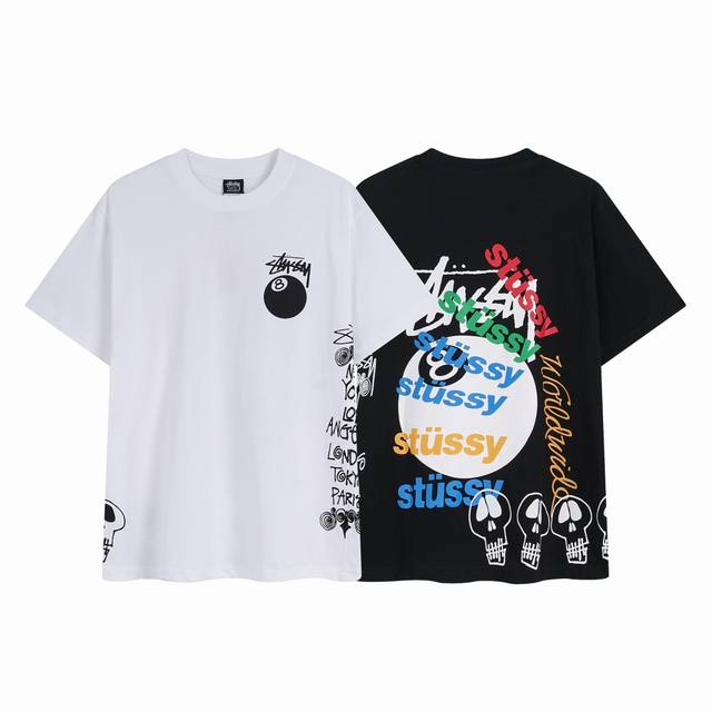 款号hn712 高品质版本，区别通货 Stussy 斯图西 Test Strike Pigment Dyed Tee 8号球系列印花男女短袖 -面料精选32支2