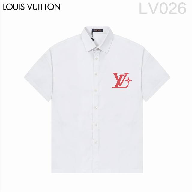 D Louis Vuitt*On路易威登 爆款来袭 经典logo印花短袖衬衫 2024Ss官网新款短袖 衬衫 衬衣，精美logo印花 高端版本，专柜定制面料 透