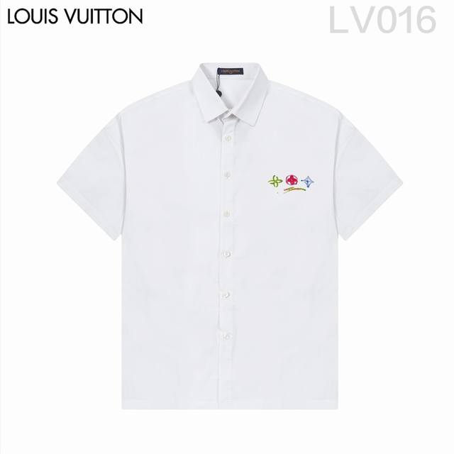 D Louis Vuitt*On路易威登 爆款来袭 经典logo印花短袖衬衫 2024Ss官网新款短袖 衬衫 衬衣，精美logo印花 高端版本，专柜定制面料 透