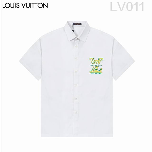 D Louis Vuitt*On路易威登 爆款来袭 经典logo印花短袖衬衫 2024Ss官网新款短袖 衬衫 衬衣，精美logo印花 高端版本，专柜定制面料 透