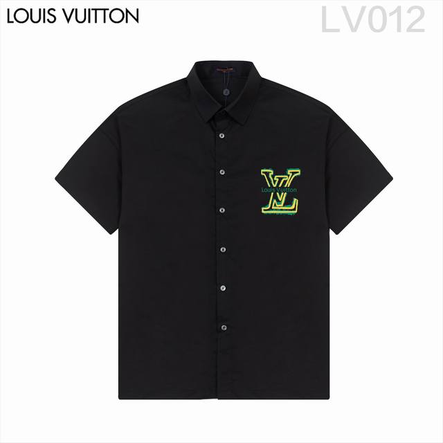 D Louis Vuitt*On路易威登 爆款来袭 经典logo印花短袖衬衫 2024Ss官网新款短袖 衬衫 衬衣，精美logo印花 高端版本，专柜定制面料 透