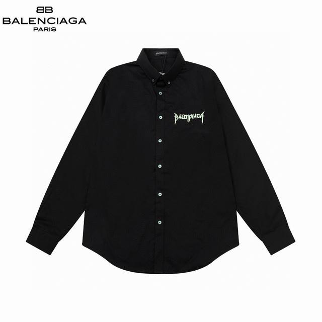 D Balenciaga 巴黎 胸前荧光logo字母刺绣长袖宽松版型衬衫 2024Ss官网新款长袖 衬衫 衬衣，精美绣花logo 高端版本，专柜定制面料 透气舒