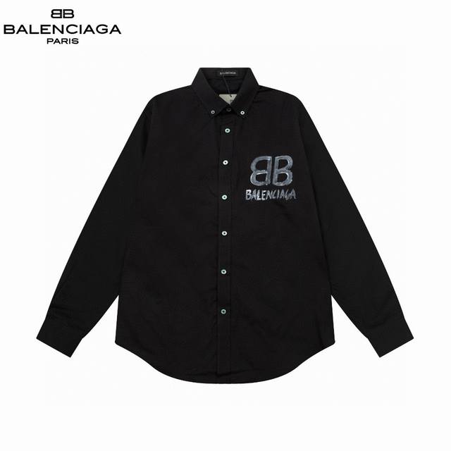 D Balenciaga 巴黎 爆款来袭 艺术气息~双b字母手绘涂鸦夜荧光变色logo印花长袖宽松版型衬衫 2024Ss官网新款长袖 衬衫 衬衣，精美手绘log