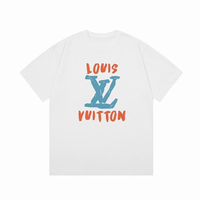 隔天到 Louis Vuitton 路易威登 手绘涂鸦字母印花 Logo标识精致升级，灵感源自八十年代复古 原版面料 官方同款 短袖t恤 定制300克同缸染面料