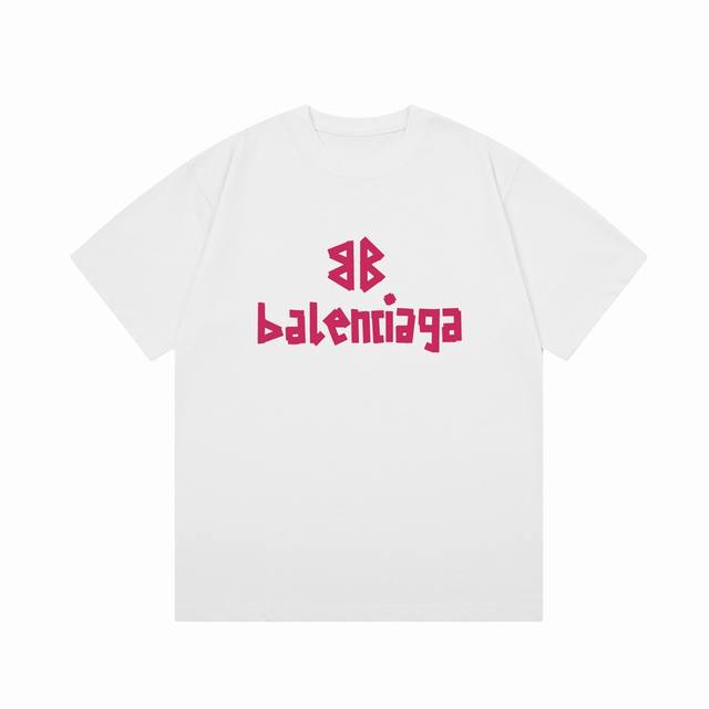 隔天到 Balenciaga 巴黎世家 粉色字母印花 Logo标识精致升级，灵感源自八十年代复古 原版面料 官方同款 短袖t恤 定制300克同缸染面料 手感非常