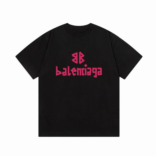 隔天到 Balenciaga 巴黎世家 粉色字母印花 Logo标识精致升级，灵感源自八十年代复古 原版面料 官方同款 短袖t恤 定制300克同缸染面料 手感非常