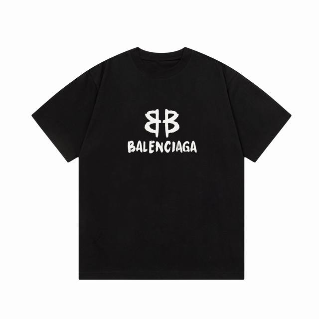 隔天到 Balenciaga 巴黎世家 双b字母经典印花 Logo标识精致升级，灵感源自八十年代复古 原版面料 官方同款 短袖t恤 定制300克同缸染面料 手感