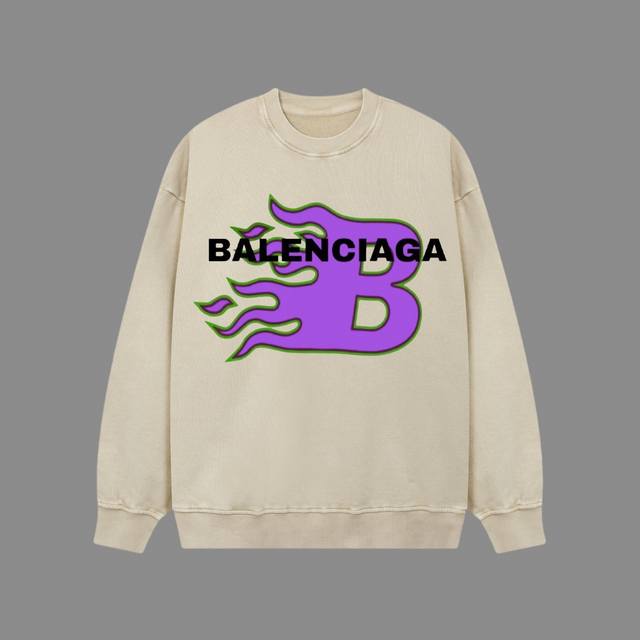 D 高端品质 Balenciaga 2024Ss秋冬装 洗水雪花系列 标识 圆领卫衣 采用进口康丽数码直喷印花 定染高品质潮牌400G大毛圈面料 成衣件染洗水炒