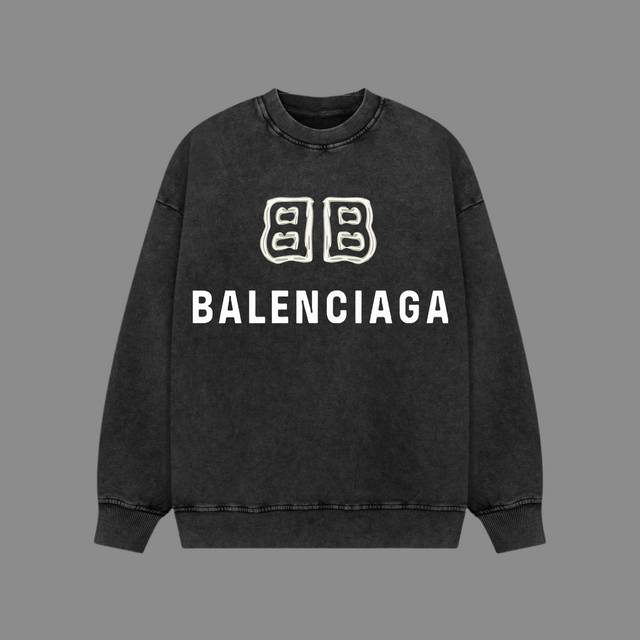 D 高端品质 Balenciaga 2024Ss秋冬装 洗水雪花系列 Logo标识 圆领卫衣 采用进口康丽数码直喷印花 定染高品质潮牌400G大毛圈面料 成衣件