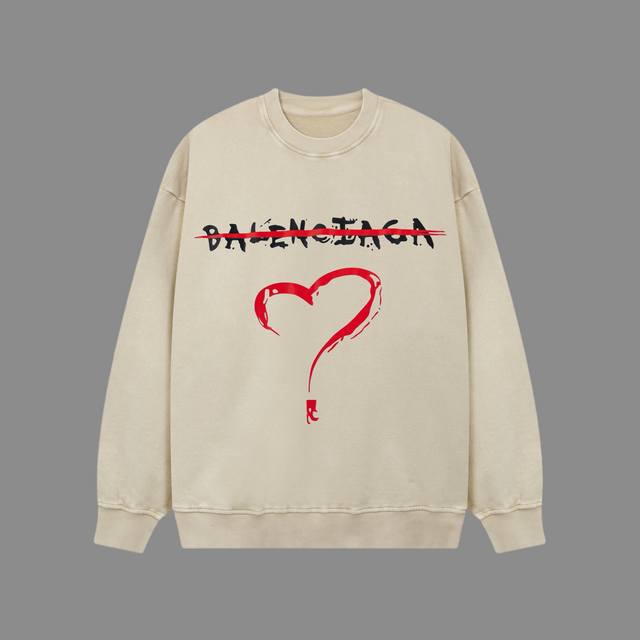 D 高端品质 Balenciaga 2024Ss秋冬装 洗水雪花系列 爱心问号圆领卫衣 采用进口康丽数码直喷印花 定染高品质潮牌400G大毛圈面料 成衣件染洗水