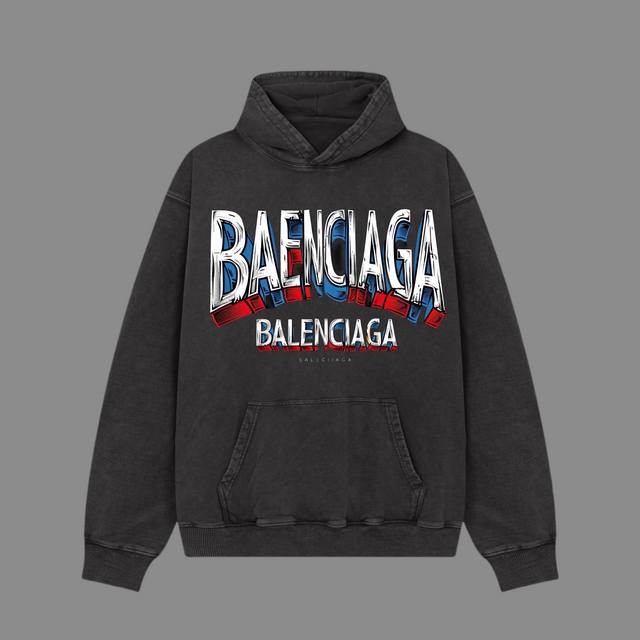 D 高端品质 Balenciaga 2024Ss秋冬装 洗水雪花系列 3D字体logo 连帽卫衣 采用进口康丽数码直喷印花 定染高品质潮牌400G大毛圈面料 成