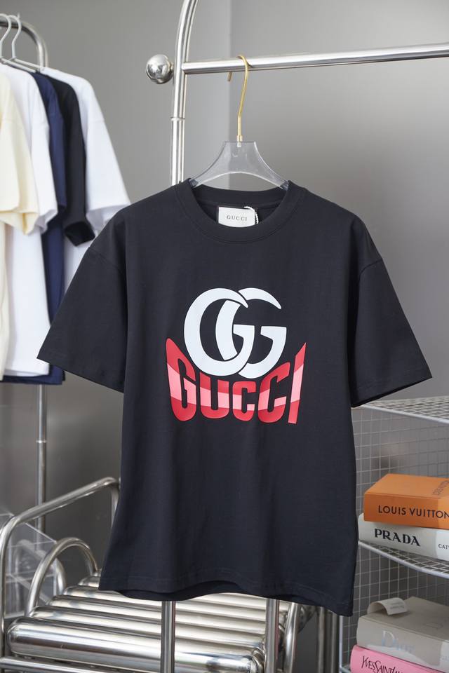 D 古驰 Gucci Gc 25Ss早春新款 经典红绿双g哇胶厚板短袖 轻奢主义 男女日常通勤穿搭必备单品 正确版本 欢迎对比 详细特征 280克100% 纯棉