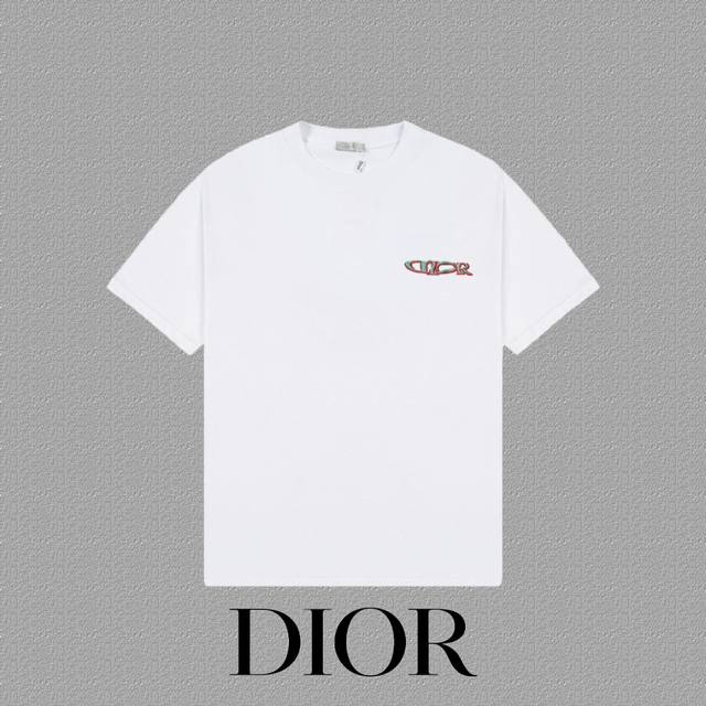 Dior 迪奥] 2024Fw短袖t恤 滑雪系列联名字母刺绣 高端32S双纱260克面料 重磅面料 定制拉架罗纹同缸同染 三标齐全 男女同款 颜色：黑色 白色