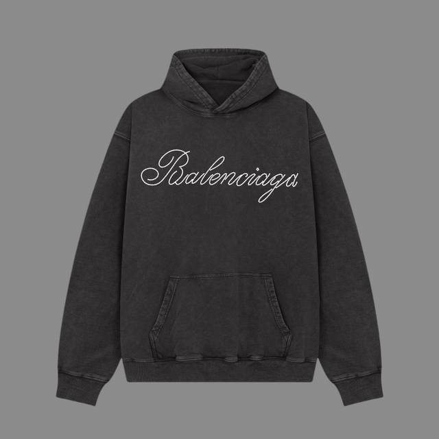 高端品质 Balenciaga 2024Ss秋冬装 洗水雪花系列 字体logo 连帽卫衣 采用进口康丽数码直喷印花 定染高品质潮牌400G大毛圈面料 成衣件染洗