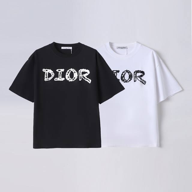 Dior 迪奥 25Ss 春夏新款 短袖t恤 Logo印花 300克双纱面料同缸同染配套螺纹 细节完美处理 男女同款 颜色：白色 黑色 码数：S M L Xl