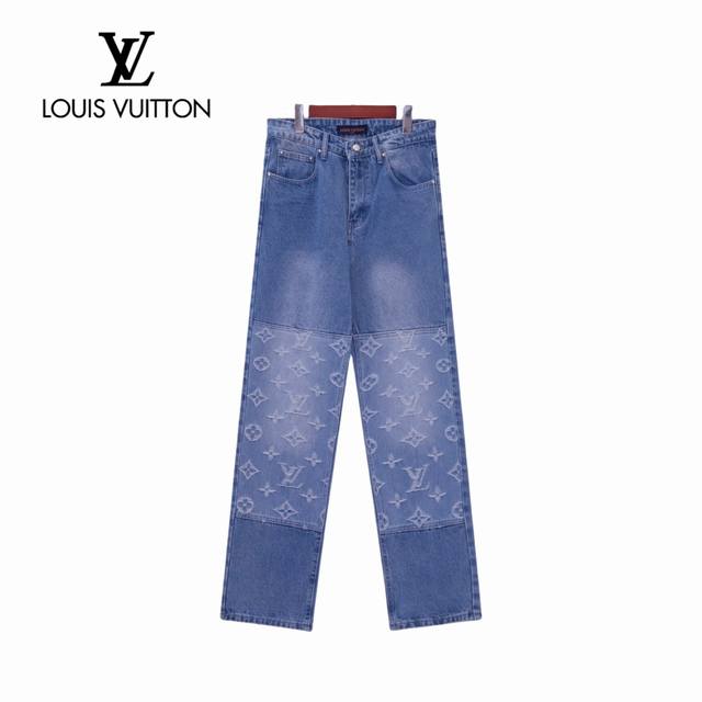 原版 款号：L051 上新 Louis Vuitton丨路易威登lv 24Fw 老花拼接提花牛仔裤- 仔裤热度到顶的人气潮物重工设计，定制五金辅料。高街潮奢出行